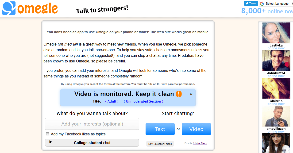 Omegle live chat room